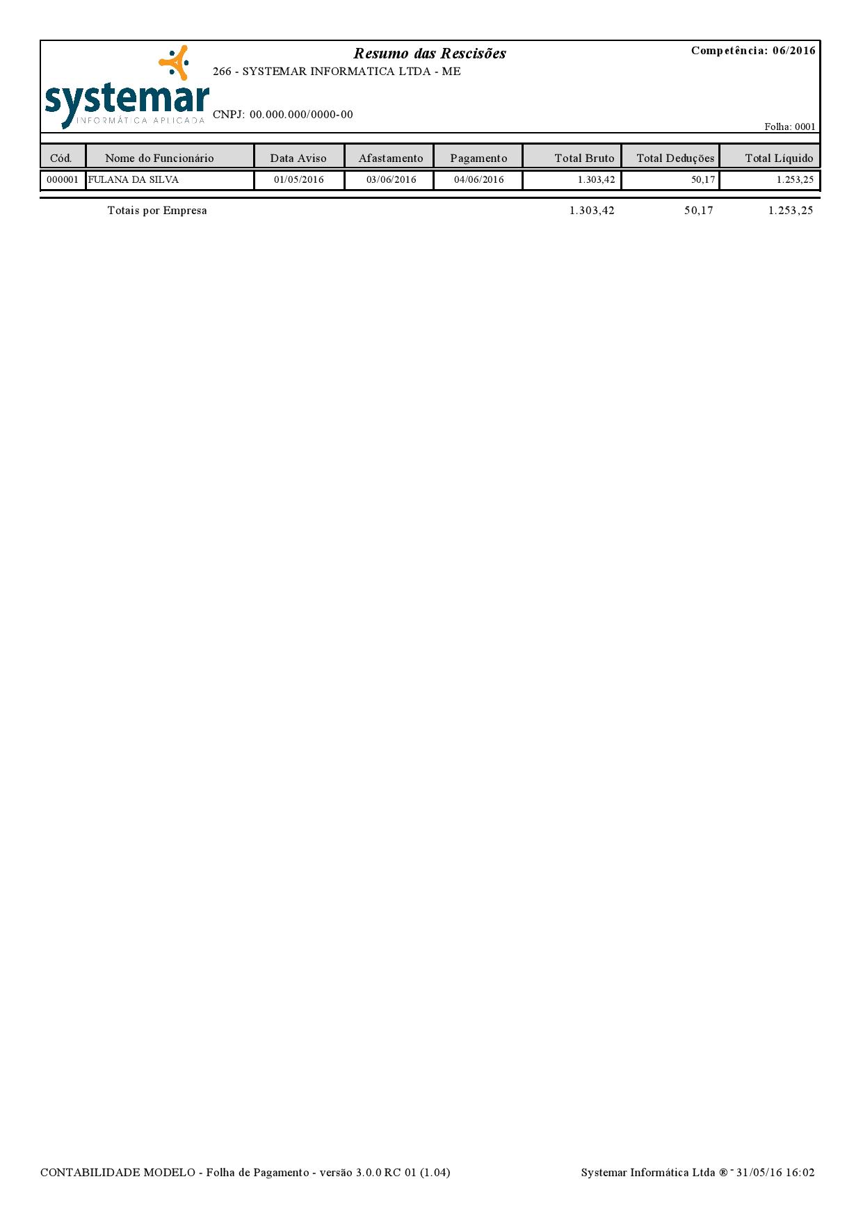 Folha de Pagamento - Systemar - Informática Aplicada 